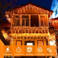 Jmexsuss 400 Led Orange Lights Outdoor, 8 Modes Orange Icicle Lights Outdoor Waterproof With 80 Drops, Orange Halloween String Lights Plug In For Christmas Halloween Garden