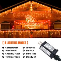 Jmexsuss 400 Led Orange Lights Outdoor, 8 Modes Orange Icicle Lights Outdoor Waterproof With 80 Drops, Orange Halloween String Lights Plug In For Christmas Halloween Garden