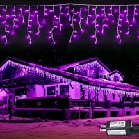 Jmexsuss Purple Icicle Lights, 33.8 Ft 400 Led Purple Christmas Lights Outdoor Waterproof, 8 Modes Purple Christmas Icicle Lights With 80 Drops Plug In For Halloween Christmas Party Decorations