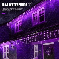 Jmexsuss Purple Icicle Lights, 33.8 Ft 400 Led Purple Christmas Lights Outdoor Waterproof, 8 Modes Purple Christmas Icicle Lights With 80 Drops Plug In For Halloween Christmas Party Decorations