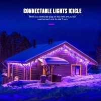 Jmexsuss Purple Icicle Lights, 33.8 Ft 400 Led Purple Christmas Lights Outdoor Waterproof, 8 Modes Purple Christmas Icicle Lights With 80 Drops Plug In For Halloween Christmas Party Decorations