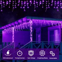 Jmexsuss Purple Icicle Lights, 33.8 Ft 400 Led Purple Christmas Lights Outdoor Waterproof, 8 Modes Purple Christmas Icicle Lights With 80 Drops Plug In For Halloween Christmas Party Decorations