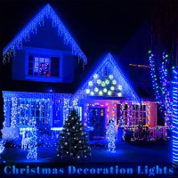 Jmexsuss 388 Ft 400 Led Blue Icicle Lights Outdoor 8 Modes Waterproof Christmas Icicle Lights Outdoor With 80 Drops Blue Chri