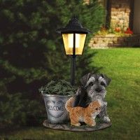 Potey Statues, Solar Sculptures & Statues Outdoor With Solar Lights And Flowerpot Funny Garden Decor Housewarming Gifts Lights For Patio Yard, Balcony Decorations (Dog And Cat)