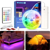 Wobane Rechargeable Led Strip Light 2000Mah Battery Powered Color Changing Strip Light 656Ft Rgb Rope Light With Remote Colo