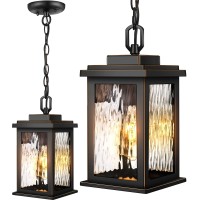 Vianis Outdoor Pendant Light Fixture, Farmhouse Exterior Hanging Lights With Adjustable Chain, Anti-Rust Aluminum Frame With Temperate Water Glass, Hanging Lantern For Front Door Ceiling Entry Porch