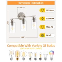 Seable 3Light Bathroom Light Fixtures Brushed Nickel Bathroom Vanity Lights Bathroom Lighting Fixtures Over Mirror With Clear