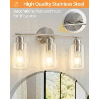 Seable 3Light Bathroom Light Fixtures Brushed Nickel Bathroom Vanity Lights Bathroom Lighting Fixtures Over Mirror With Clear