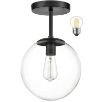 Mid Century Modern Globe Semi Flush Mount Ceiling Light Fixture Clear Glass With Finish Black 1Light Sphere Glass Pendant Lig