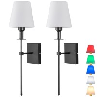 Wall Light Battery Operated Sconce Set Of 2,Not Hardwired Fixture,Battery Powered Wall Sconce With Remote Dimmable Light Bulb,Easy To Install Not Wires,For Bedroom, Lounge, Farmhouse ( Color : Black )