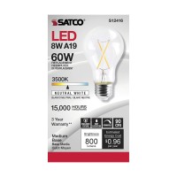 Satco 8W A19 Medim Base Led Replacement Lamp (Pack Of 6)-4.02 Inches Length And 2.36 Inches Wide-Clear Finish-3500 Color Tempe