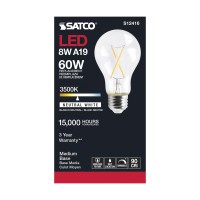 Satco 8W A19 Medim Base Led Replacement Lamp (Pack Of 6)-4.02 Inches Length And 2.36 Inches Wide-Clear Finish-3500 Color Tempe