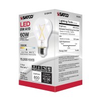 Satco 8W A19 Medim Base Led Replacement Lamp (Pack Of 6)-4.02 Inches Length And 2.36 Inches Wide-Clear Finish-3500 Color Tempe