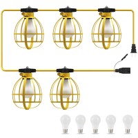 Lediary 50Ft Construction String Lights 5 Bulbs 50W 5250Lm Work Lights With 5 Medium Base Sockets Linkable Construction Lights