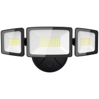 Olafus 55W Flood Lights Outdoor, 5500Lm Led Security Lights, Ip65 Waterproof Outside Floodlights With 3 Adjustable Heads, 6500K Exterior Flood Light Fixture Wired For House Yard Patio Porch Eave Black