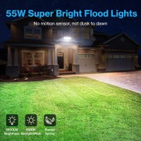 Olafus 55W Flood Lights Outdoor, 5500Lm Led Security Lights, Ip65 Waterproof Outside Floodlights With 3 Adjustable Heads, 6500K Exterior Flood Light Fixture Wired For House Yard Patio Porch Eave White