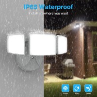 Olafus 55W Flood Lights Outdoor, 5500Lm Led Security Lights, Ip65 Waterproof Outside Floodlights With 3 Adjustable Heads, 6500K Exterior Flood Light Fixture Wired For House Yard Patio Porch Eave White