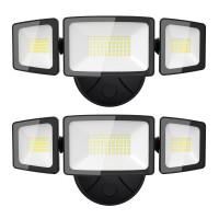 Olafus 55W Flood Lights Outdoor, 2 Pack Led Security Lights 5500Lm, 6500K Outdoor Flood Light Fixture, 3 Adjustable Heads, Ip65 Waterproof Black Exterior Flood Light For Yard, Garage, Walleave Mount