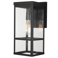 Globe Electric 44802 Smith 1-Light Outdoor Wall Sconce, Matte Black, Seeded Glass Shade