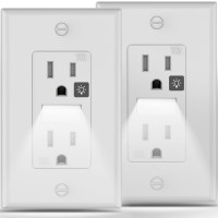 Sozulamp Decorator Receptacle Outlet With Night Light,Tamper Resistant Electrical Wall Outlets,Residential Grade, 3-Wire, Self-Grounding, 2-Pole,15A 125V, Wall Plates Included,Glossy White(2 Pack)