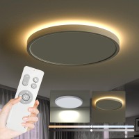 Roomratv Flush Mount Ceiling Light Fixture With Remote Control, Nightlight Warm 3000K, 12Inch 28W Round Panel Light, 3000K-6500K Light Color Changeable, Brightness(10% To 100%) Adjustable