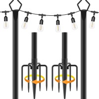 Aulimhti 10Ft Metal Poles With Fork For Outdoor String Lights,2 Pack Light Stand For Outside Garden,Patio,Wedding,Backyard,Deck,Party