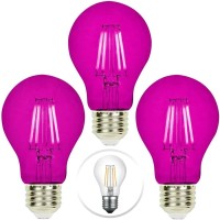 3 Pack A19 Filament Led Pink Light Bulbs - E26 Base 8W 75 Watt Equivalent Vintage Led Pink Bulb Led Decorative Lighting Pink Led Bulb For Party Decoration, Porch, Home, Halloween Light Bulbs