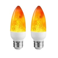 Dervacle Led Flame Effect Light Bulb E26 Flickering Candelabra Light Bulbs 4W Warm Yellow Candle Bulbs With Gravity Sensor Flickering Light Bulbs For Vintage Indoor Outdoor Decor (Yellow)