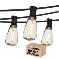 Damaing Outdoor String Lights 50 Ft Waterproof Patio Light String Lights With 27 St38 Vintage Shatterproof Led Edison Bulbs,Retro Connectable Bistro Lights For Backyard Gazebo Balcony.