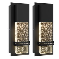 Led Integrated Outdoor Wall Light, Modern Exterior Wall Sconce With Crystal Bubble Glass, 12W 3000K Wall Mount Lighting Matte Black Finish Porch Light For Living Room Entryway Doorway 2 Pack