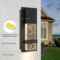 Led Integrated Outdoor Wall Light, Modern Exterior Wall Sconce With Crystal Bubble Glass, 12W 3000K Wall Mount Lighting Matte Black Finish Porch Light For Living Room Entryway Doorway 2 Pack