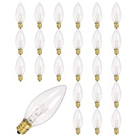 Romasaty 25Pk Crystal Clear Torpedo Tip Candelabra Replacement Bulbs,Great For Nightlights, Chandeliers,Electric Window Candle Lamps - 7W - 120 Volts - C7/E12 Candelabra Base