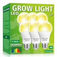 Mfxmf 6 Pack Led Grow Light Bulb A19 Bulb, Full Spectrum Plant Light Bulb, 9W E26 Grow Bulb Replace Up To 80W, Grow Light For Indoor Plants, Flowers, Greenhouse, Indore Garden, Hydroponic