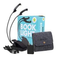 Ecologic Mart - Double Arm Rechargeable Book Light For Reading In Bed, Clip On Light For Reading Books With 9 Adjustable Reading Light Settings, 1200 Mah Portable Light Battery With Felt Case