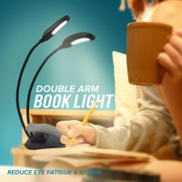 Ecologic Mart - Double Arm Rechargeable Book Light For Reading In Bed, Clip On Light For Reading Books With 9 Adjustable Reading Light Settings, 1200 Mah Portable Light Battery With Felt Case