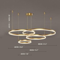 Lightinthebox Gold Ring Chandelier, Led Circle Geometric Pendant Light Dimmable Gold Ceiling Light For Living Room Dining Room Bedroom (20+40+60+80Cm)