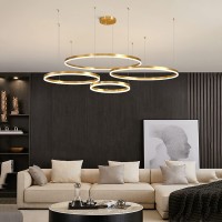 Lightinthebox Gold Ring Chandelier, Led Circle Geometric Pendant Light Dimmable Gold Ceiling Light For Living Room Dining Room Bedroom (20+40+60+80Cm)