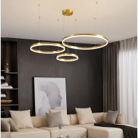 Lightinthebox Gold Ring Chandelier, Led Circle Geometric Pendant Light Dimmable Gold Ceiling Light For Living Room Dining Room Bedroom (20+40+60+80Cm)