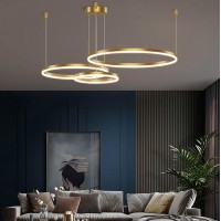 Lightinthebox Gold Ring Chandelier, Led Circle Geometric Pendant Light Dimmable Gold Ceiling Light For Living Room Dining Room Bedroom (20+40+60+80Cm)