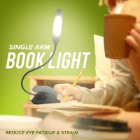 Ecologic Mart - Single Arm Rechargeable Book Light For Reading In Bed, Clip On Light For Reading Books With 9 Adjustable Reading Light Settings, 1200 Mah Portable Light Battery With Felt Case