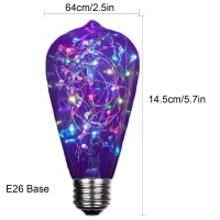 1W St64 Fairy Light Filaments Bulbs E26 Edison Night Lights Rgb Light Copper Wire Starry Lights For Pendant Light Fixtures Bedroom Living Room Christmas Wedding Clear Plastic (6 Pack)