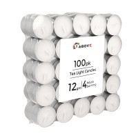 1Above Tea Light Candles 4 Hour Long Burn Time White Unscented. (100 Pack)