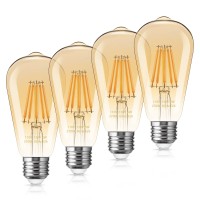 Doresshop Led Edison Bulbs, 60 Watt Equivalent, Vintage 6W Led Filament Bulb, St58 Style Edison Light Bulb, 2200K Amber White, E26 Lamp Base, Non Dimmable, Amber Glass, 4Pack