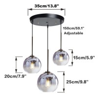 Kco Lighting Modern 3Light Hanging Light Fixture Silver Gradient Glass Globe Pendant Ceiling Lighting With Adjustable Cord Mid