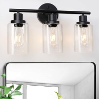 Unicozin 3 Light Vanity Lights, Black Wall Sconce Light With Clear Glass, Bathroom Light Fixtures, Wall Lights For Mirror, Living Room, Bedroom, Hallway, E26 Base (Bulbs Not Included)