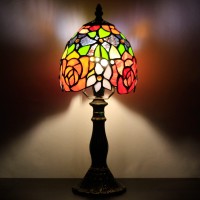 Rhlamps Small Tiffany Lamp Mini Accent Table Lamp Stained Glass Red Yellow Rose Style Desk Memory Lamp Sympathy 6X14.6 Inch