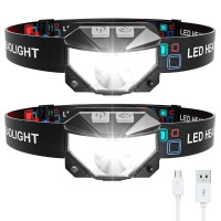 Juninp Headlamp Rechargeable, 2-Pack Head Lamp Outdoor Led Rechargeable, 1100 Lumen Super Bright White Red Light Flashlights, Waterproof, Motion Sensor, 8 Modes, Outdoor Fishing And Camping Headlight