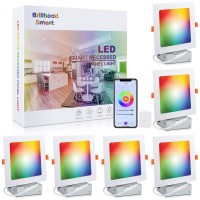 Brillihood Square Color Changing Slim Led Recessed Light, Smart Retrofit Downlights With Junction Box & Hub, Etl-Listed, 12W, 1100Lm, Dimmable, 2700K-6500K, Works With Alexa & Google Assistant, 6-Pack