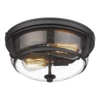 Emliviar 12 Inch Ceiling Light With Seeded Glass Shade - Indoor Outdoor Modern Flush Mount Ceiling Light Fixture, Black Finish, We249F Bk