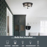 Emliviar 12 Inch Ceiling Light With Seeded Glass Shade - Indoor Outdoor Modern Flush Mount Ceiling Light Fixture, Black Finish, We249F Bk